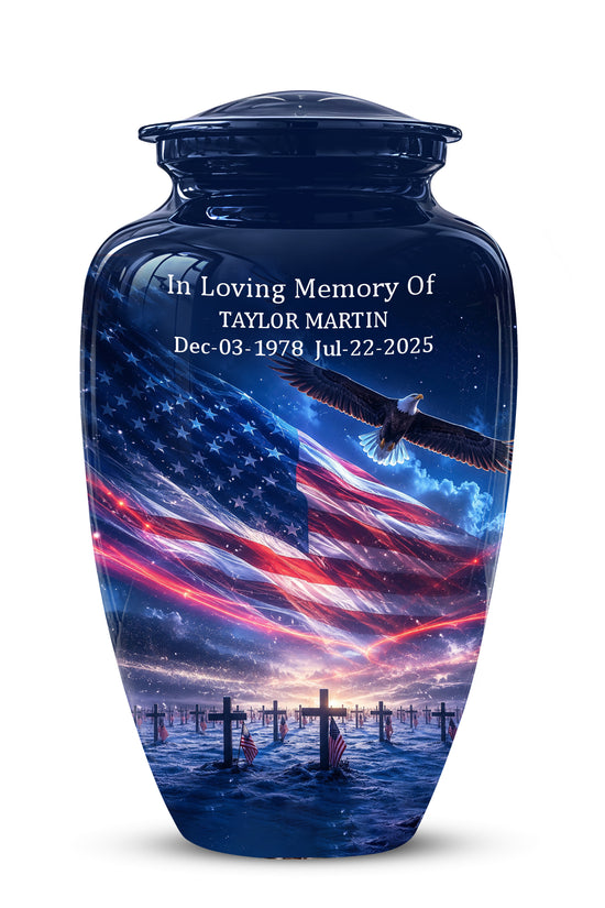 Personalized American Flag Cremation Urn for Ashes – Custom Military Memorial Urn