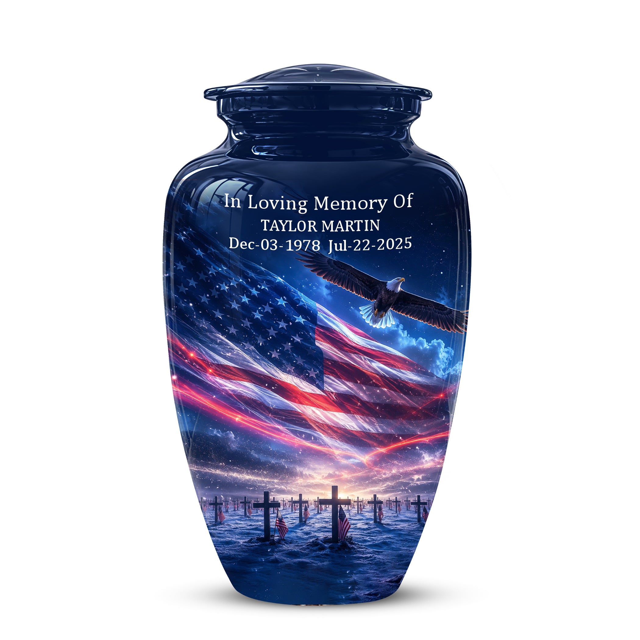 Personalized American Flag Cremation Urn for Ashes – Custom Military Memorial Urn