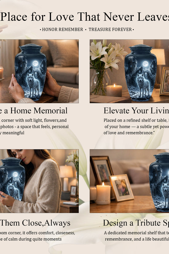 Night Wolf Memorial Urn - Moonlight Funeral Urns For Men & Women Ashes