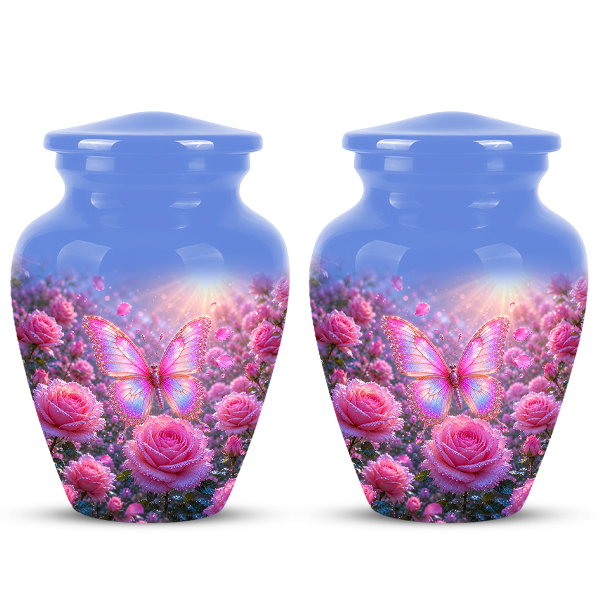 Pink Butterfly On Flower Funeral Urn - Handcrafted Urns For Mom Ashes