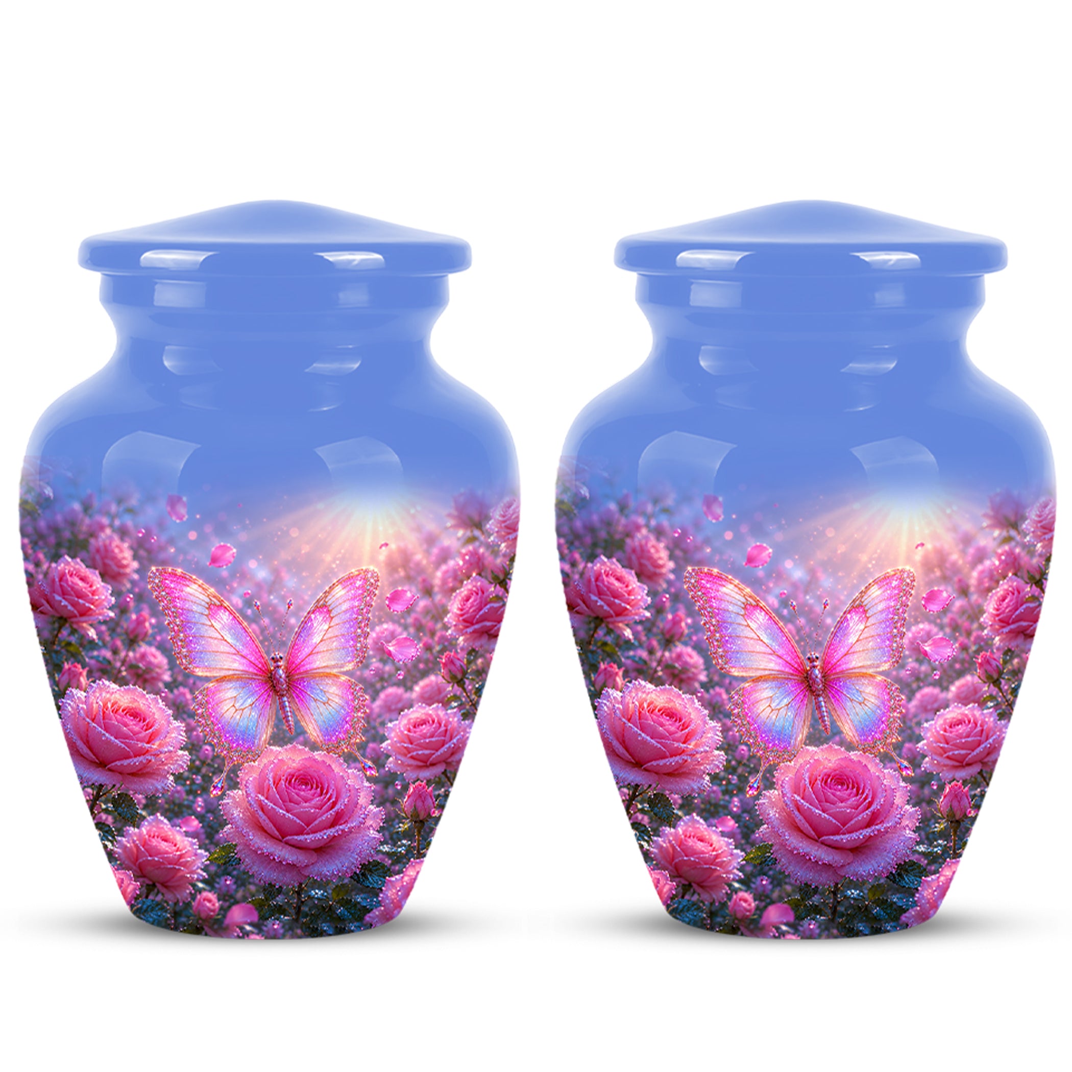 Pink Butterfly On Flower Funeral Urn - Handcrafted Urns For Mom Ashes