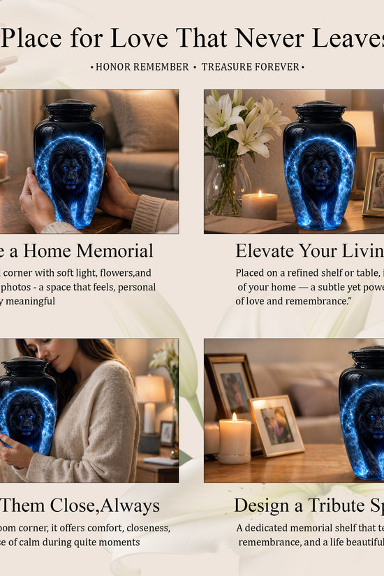 Black Lion Cremation Urns - Personalized Memorial Urns For Human Ashes