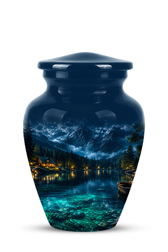 Mountain Lake Cremation Urn - Night Landscape Urns For Human Ashes
