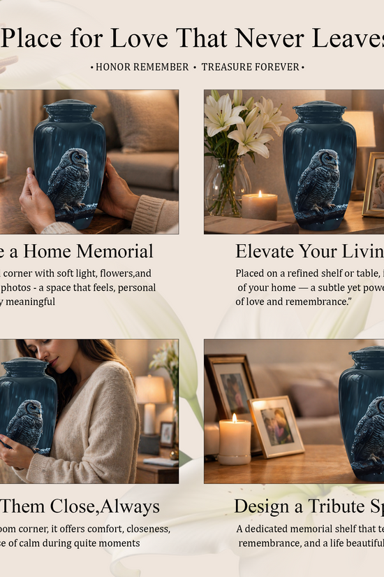 Snowy Owl Cremation Urn - Night Owl Burial Urns For Human Ashes