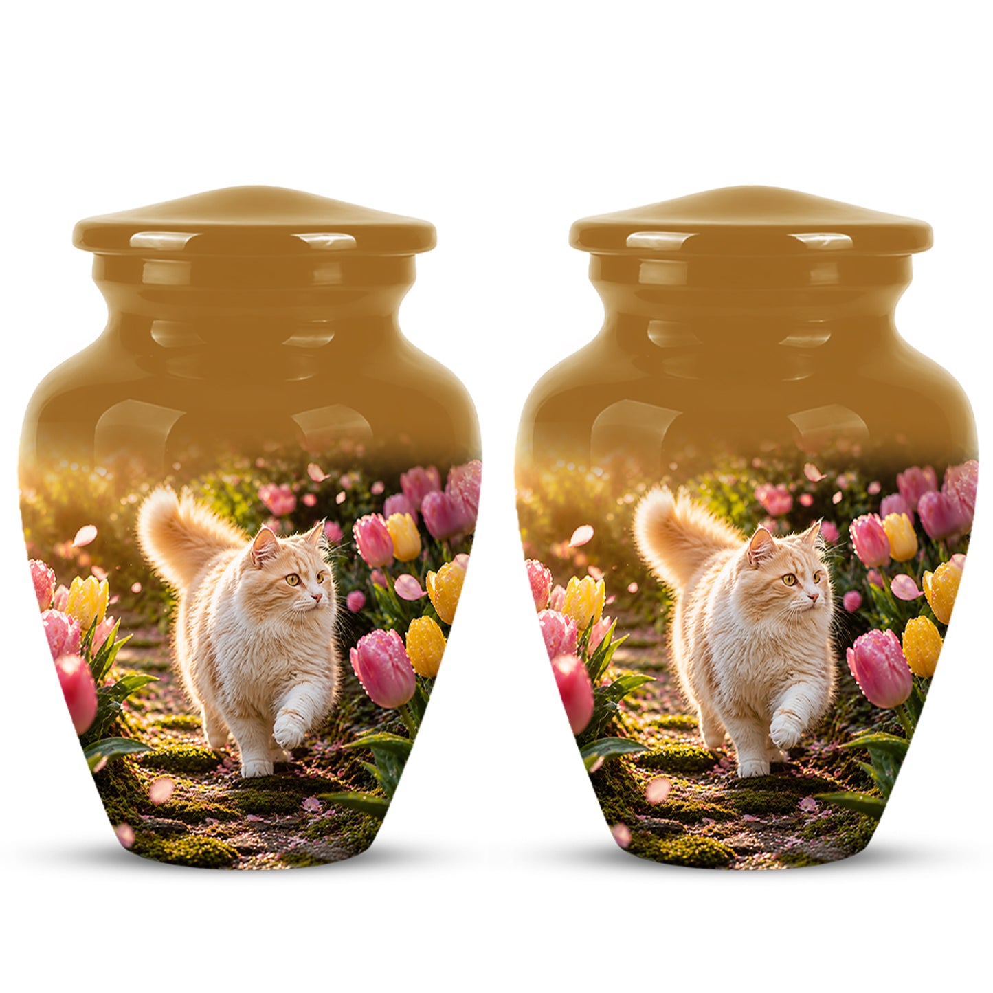 Brown Cat Cremation Urn - Custom Handcrafted Burial Urns For Pet Ashes