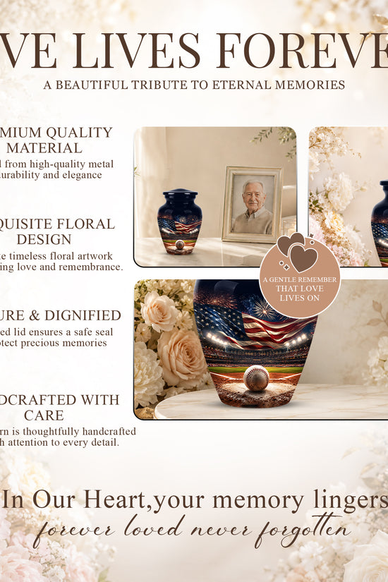 Personalized Baseball Urn with American Flag – Patriotic Urn for Human Ashes