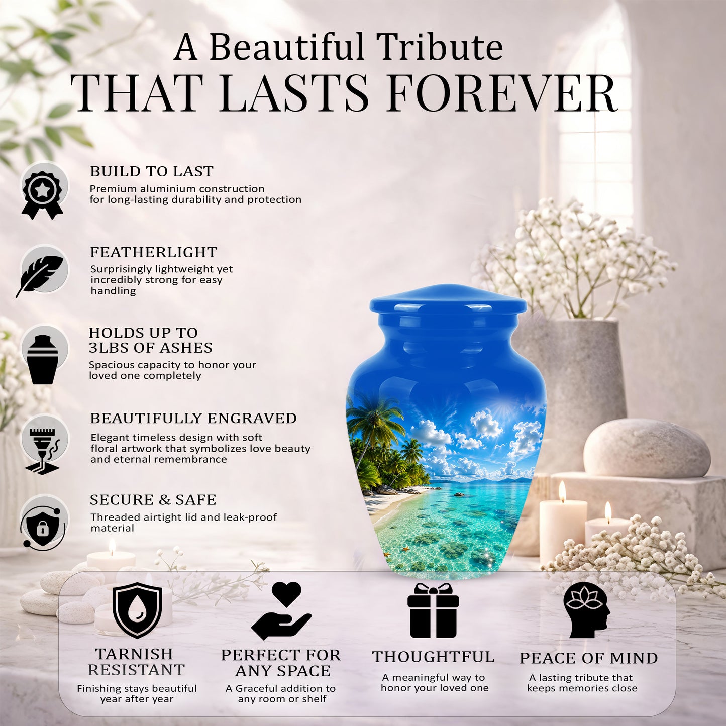 Beach Themed Memorial Urn - Beautifully Handcrafted Urns For Human Ash