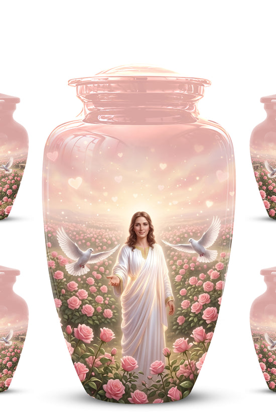 Jesus Christ And Roses Cremation Urn - Dove Memorial Urn For Ashes