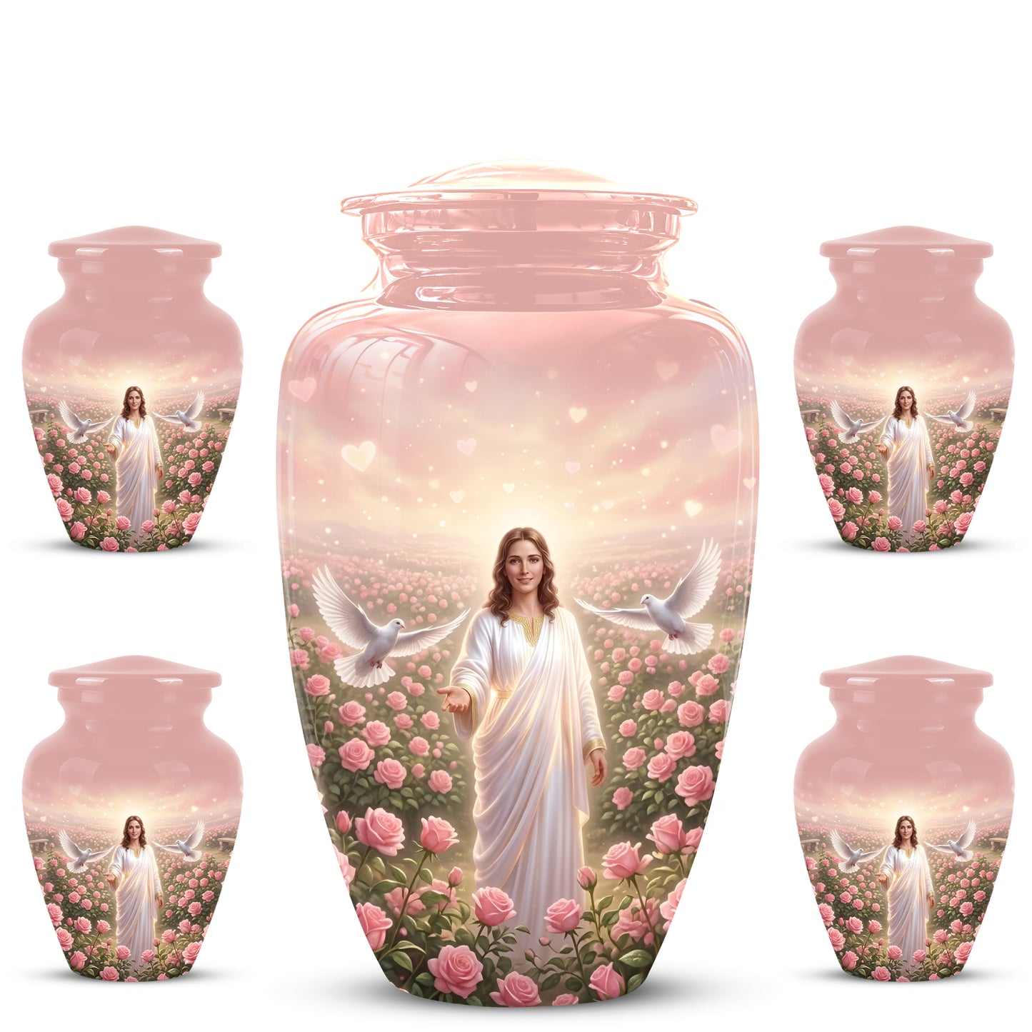 Jesus Christ And Roses Cremation Urn - Dove Memorial Urn For Ashes