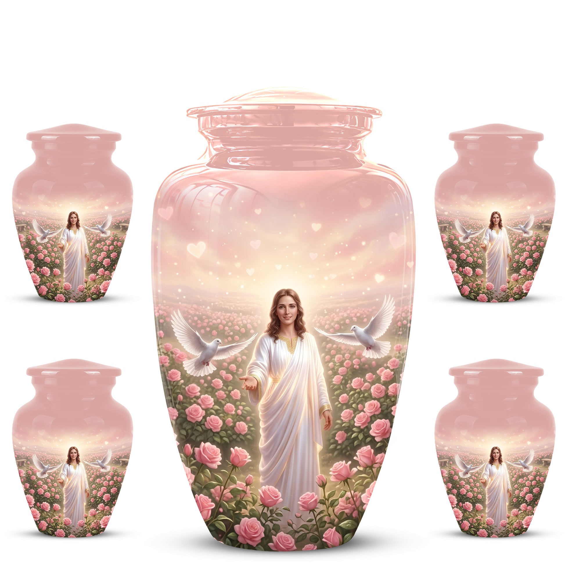 Jesus Christ And Roses Cremation Urn - Dove Memorial Urn For Ashes