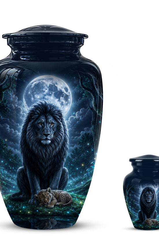 Lion And Moon Memorial Urn - Lion Adult Male Funeral Urns For Ashes
