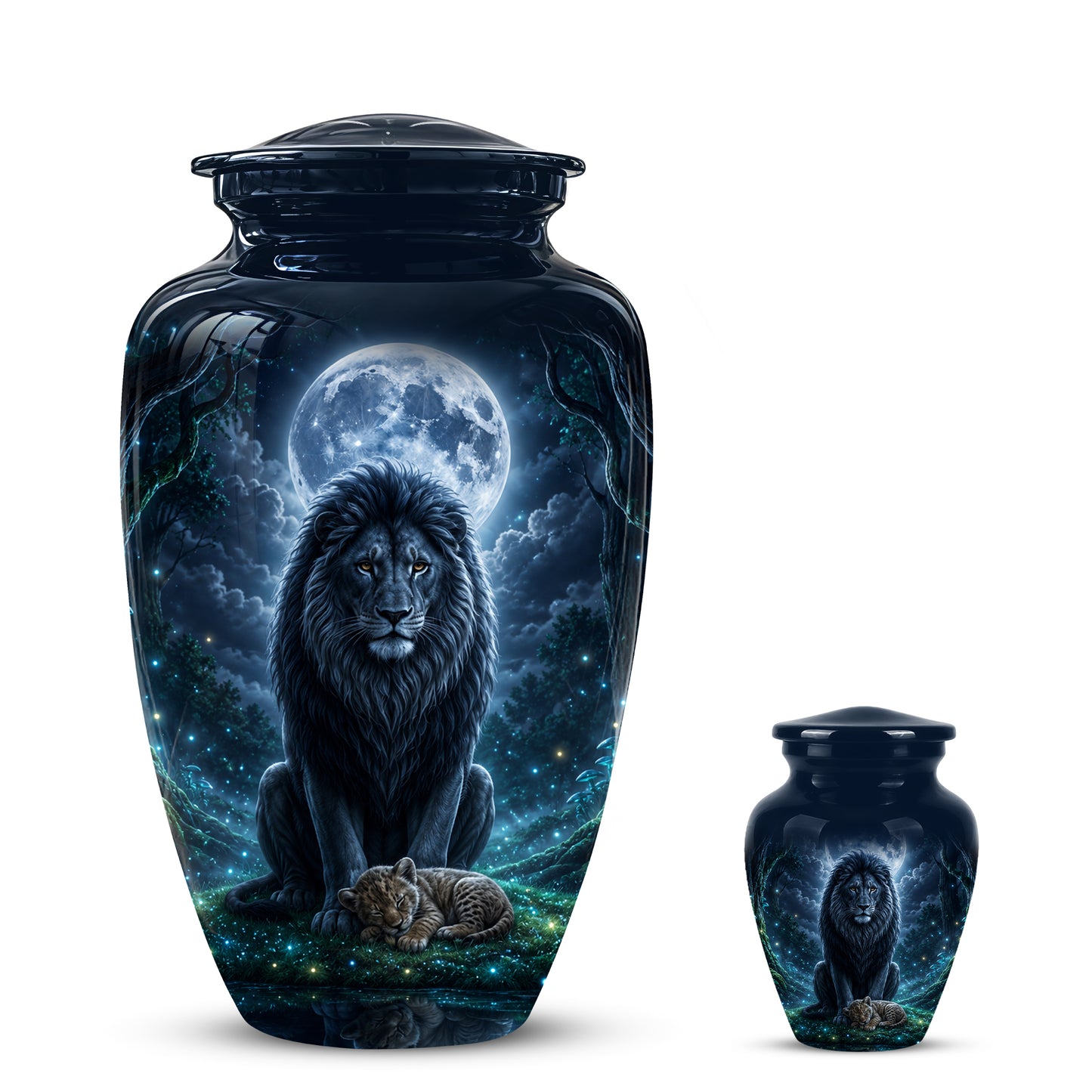 Lion And Moon Memorial Urn - Lion Adult Male Funeral Urns For Ashes