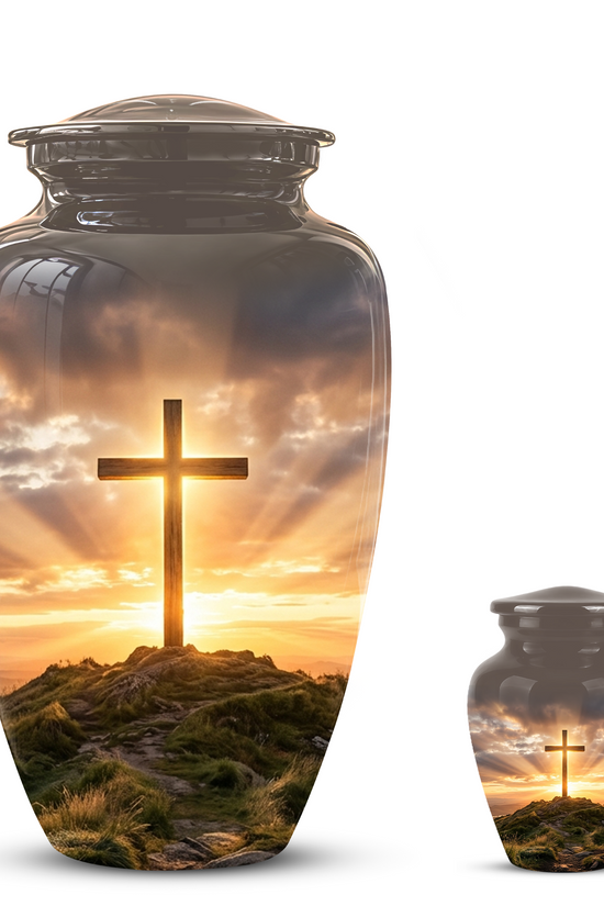 Christian Cross Cremation Urn - Sunrise Scenic Burial Urns For Human Ashes