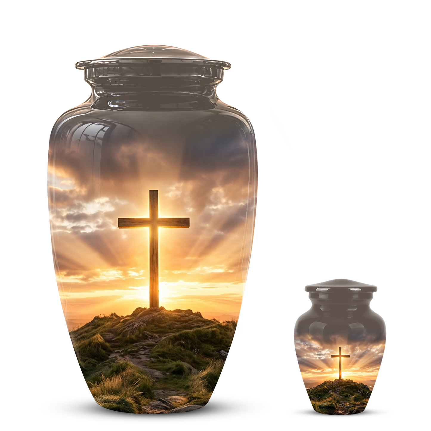 Christian Cross Cremation Urn - Sunrise Scenic Burial Urns For Human Ashes