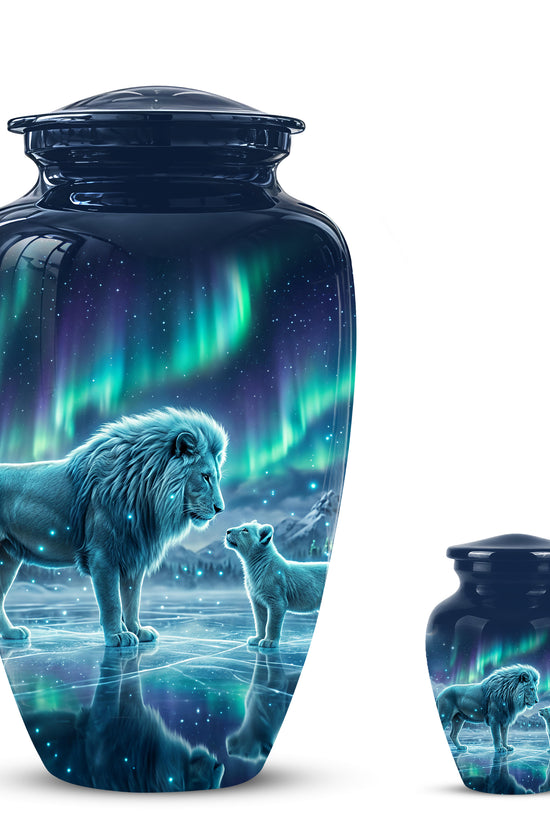 Lion & Cub Aurora Borealis Urn - Personalized Lion Urns For Human Ashes