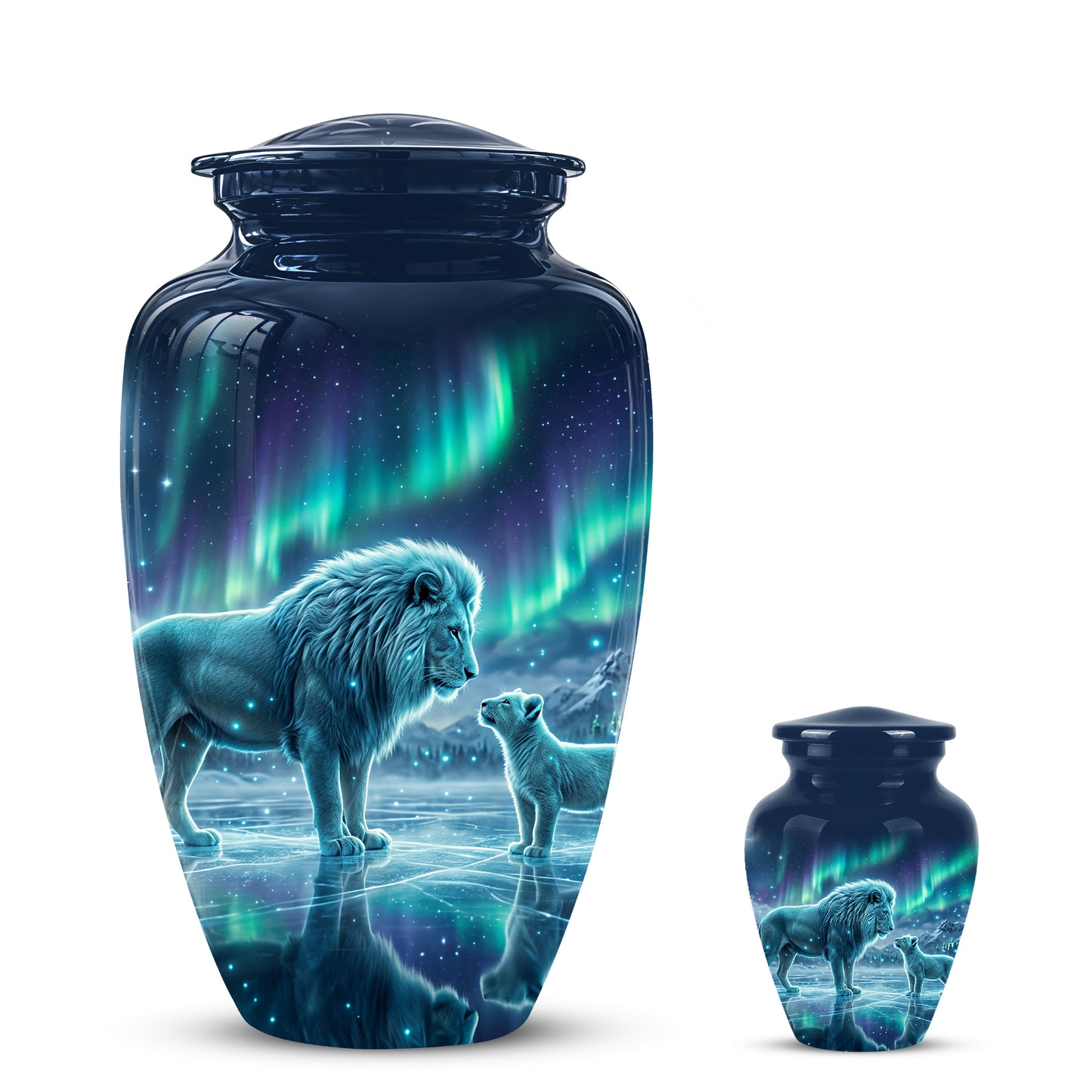 Lion & Cub Aurora Borealis Urn - Personalized Lion Urns For Human Ashes