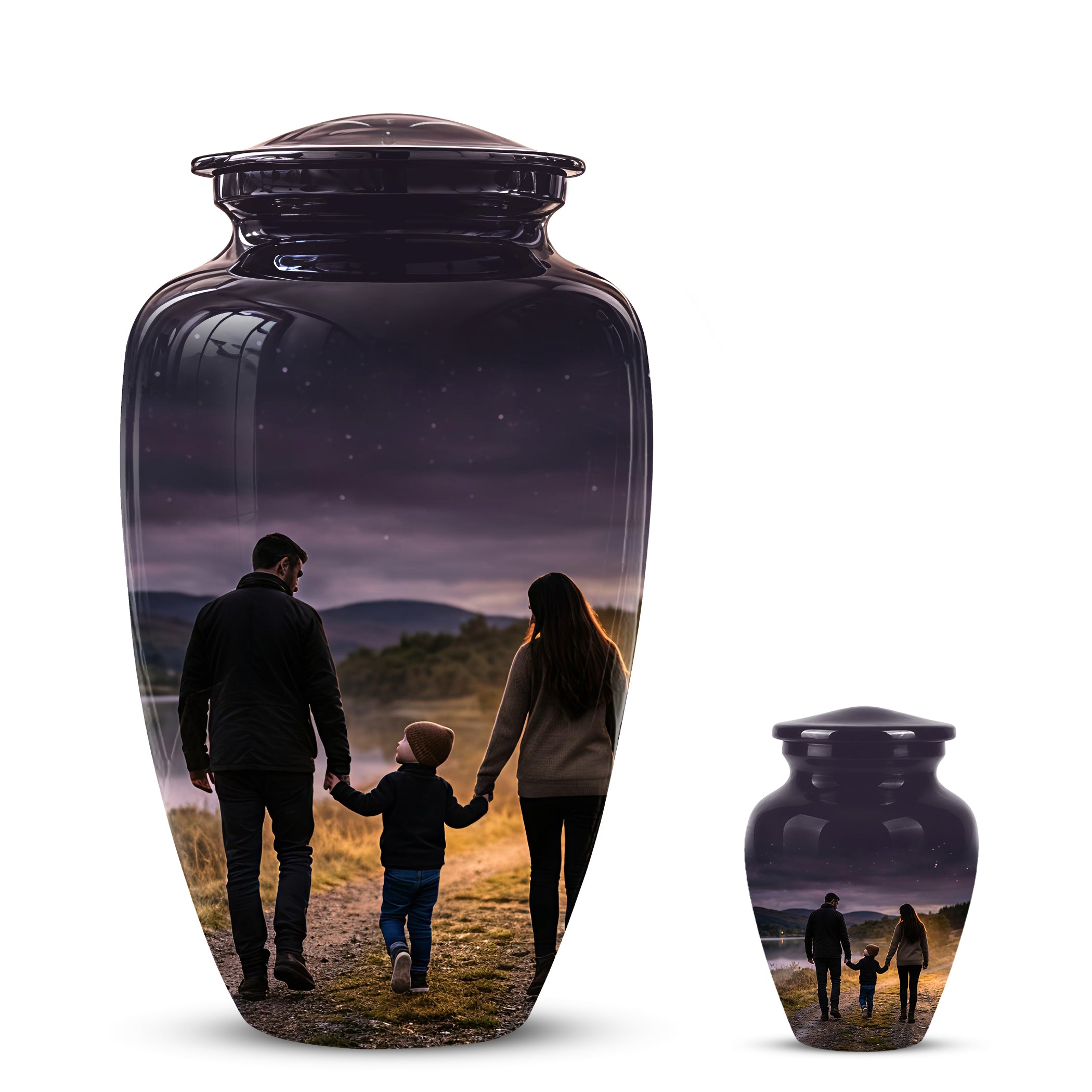 Dad, Son & Mom Cremation Urn - Artistic Night Burial Urns For Human Ashes