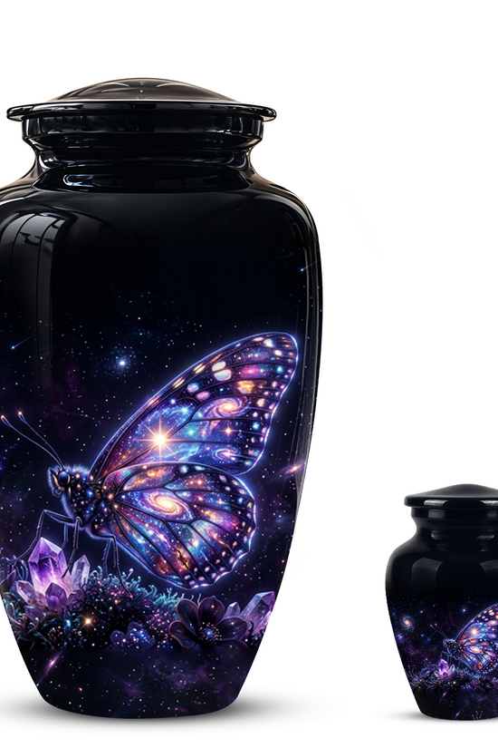 Purple Butterfly Cremation Urn - Beautiful Black Urns For Human Ashes