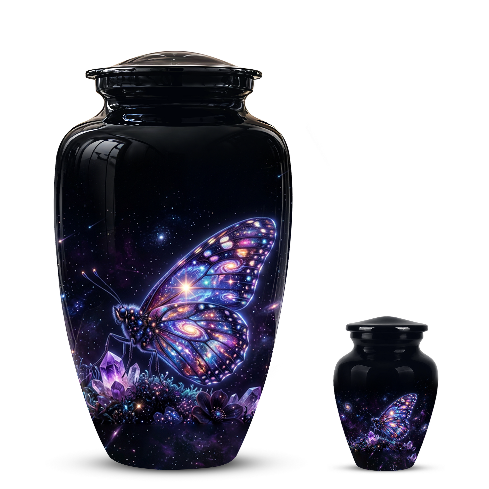 Purple Butterfly Cremation Urn - Beautiful Black Urns For Human Ashes