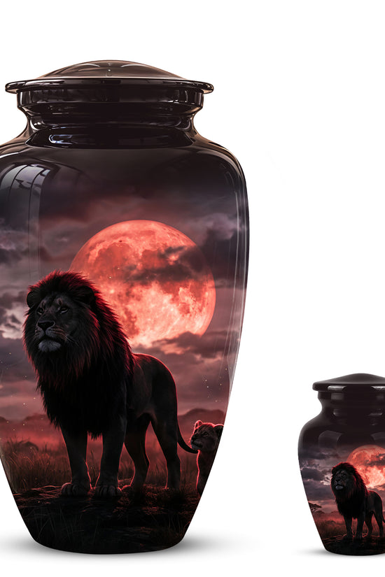 Lion Themed Cremation Urns - Blood Moon Scenic Urns For Loved Ones