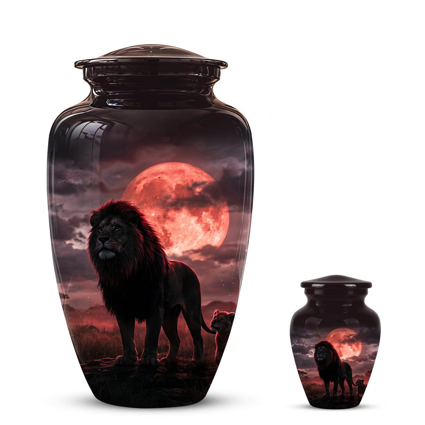 Lion Themed Cremation Urns - Blood Moon Scenic Urns For Loved Ones