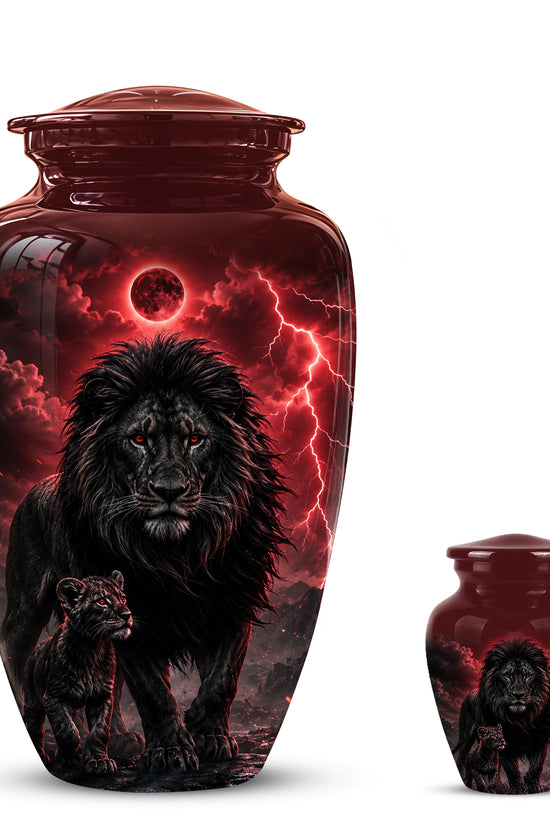 Lion With Cub Urn - Handcrafted Personalized Lion Burial Urn For Ashes