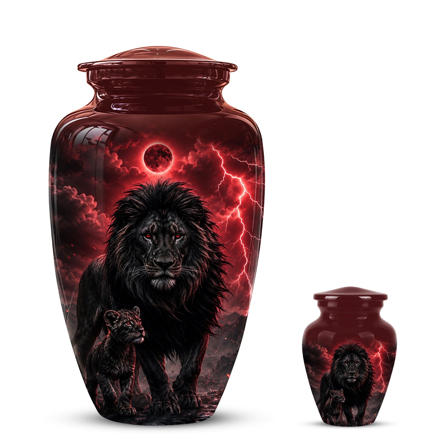 Lion With Cub Urn - Handcrafted Personalized Lion Burial Urn For Ashes