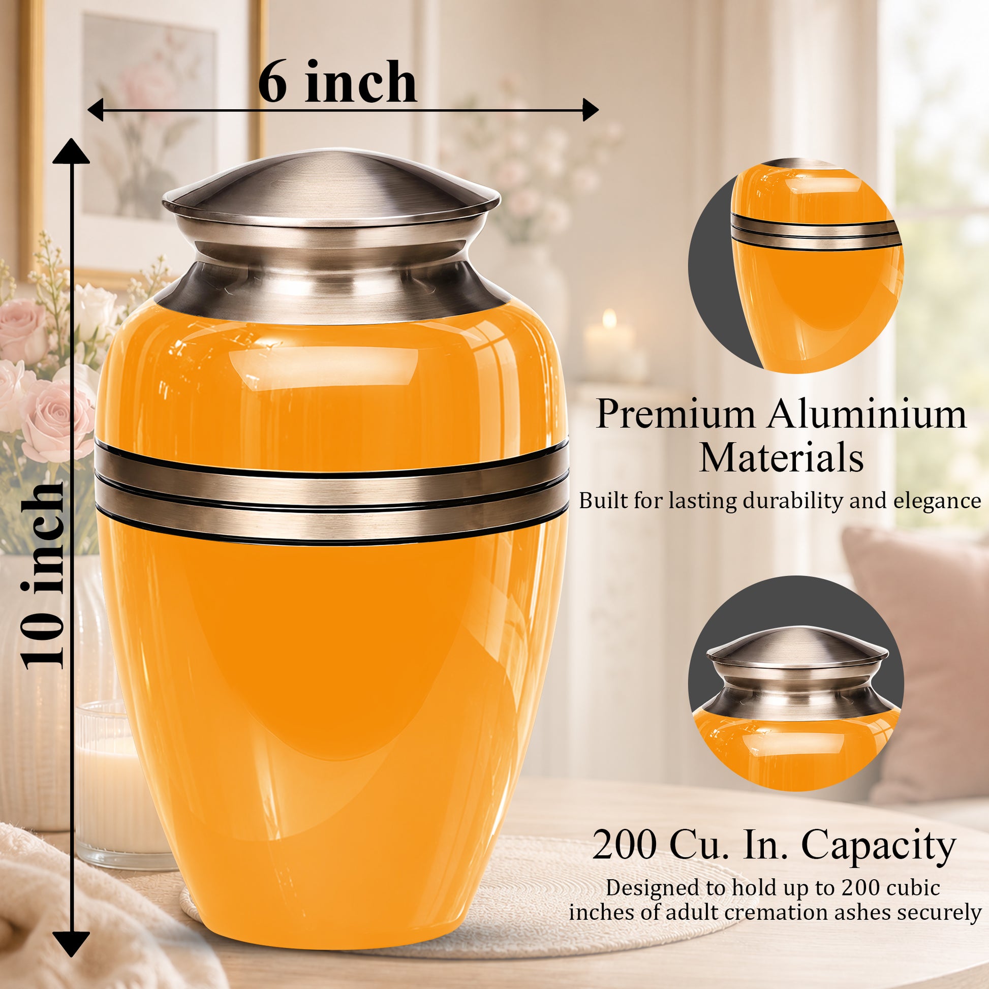 Yellow Color Adult Cremation Urns - Custom 10" inch Memorial Ashes Urn