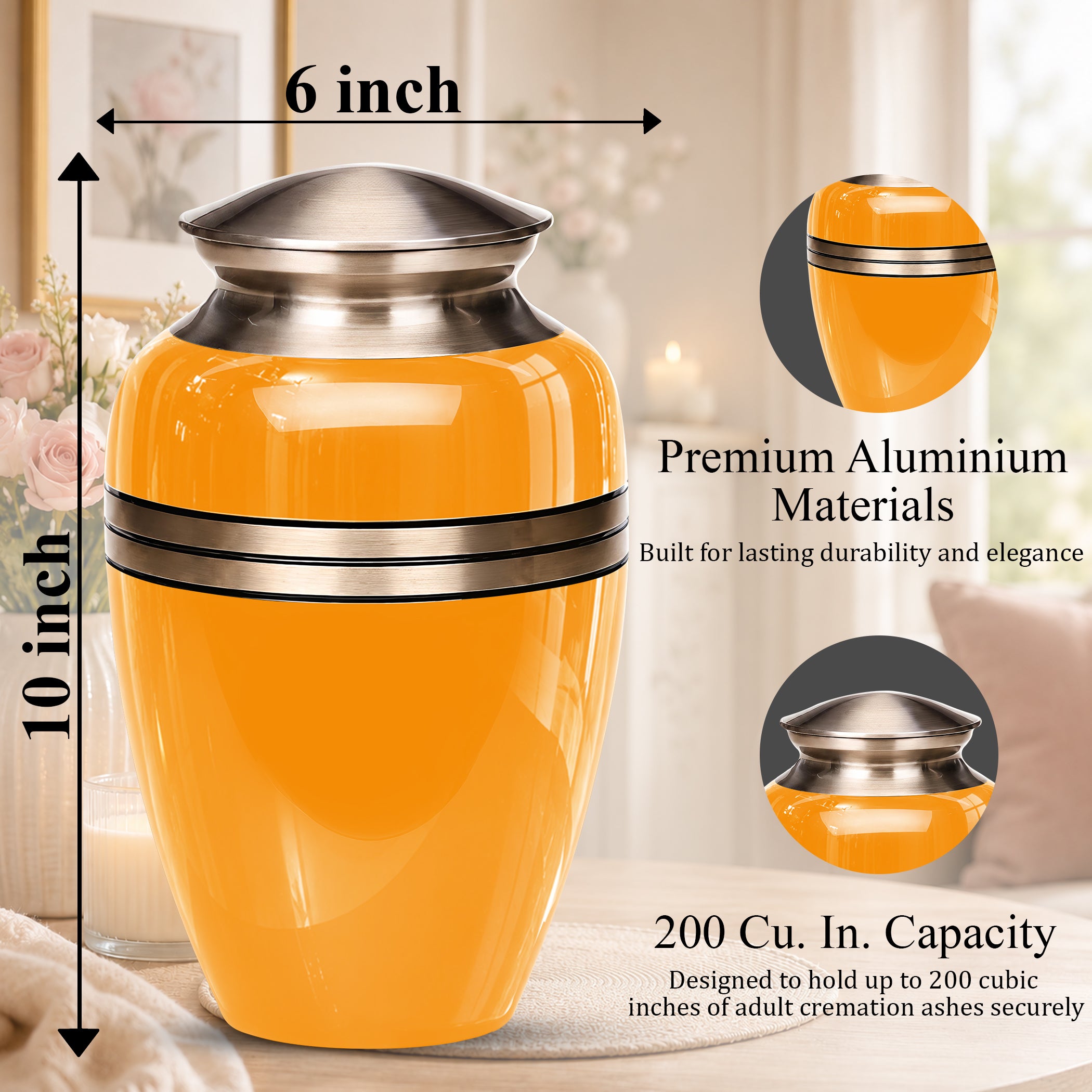 Yellow Color Adult Cremation Urns - Custom 10" inch Memorial Ashes Urn