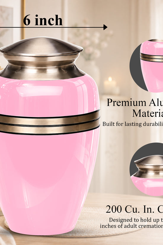 Personalized Pink Color Cremation Urn - 10" Aluminium Urns For Mom Ashes