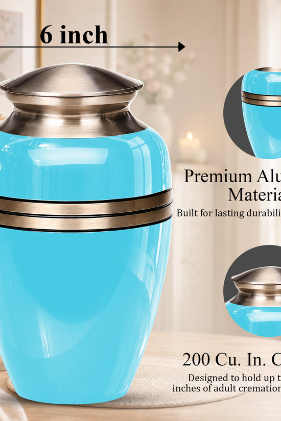 Personalized Sky Blue Cremation Urn - 10" Funeral Urns For Human Ashes