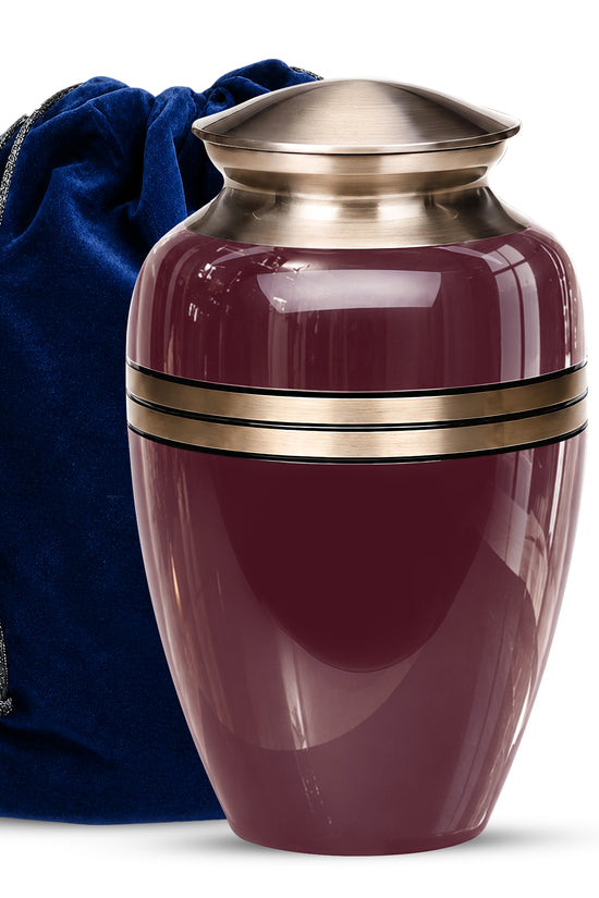 Burgundy Memorial Urn for Ashes | 10 Inch Aluminum Cremation Urn