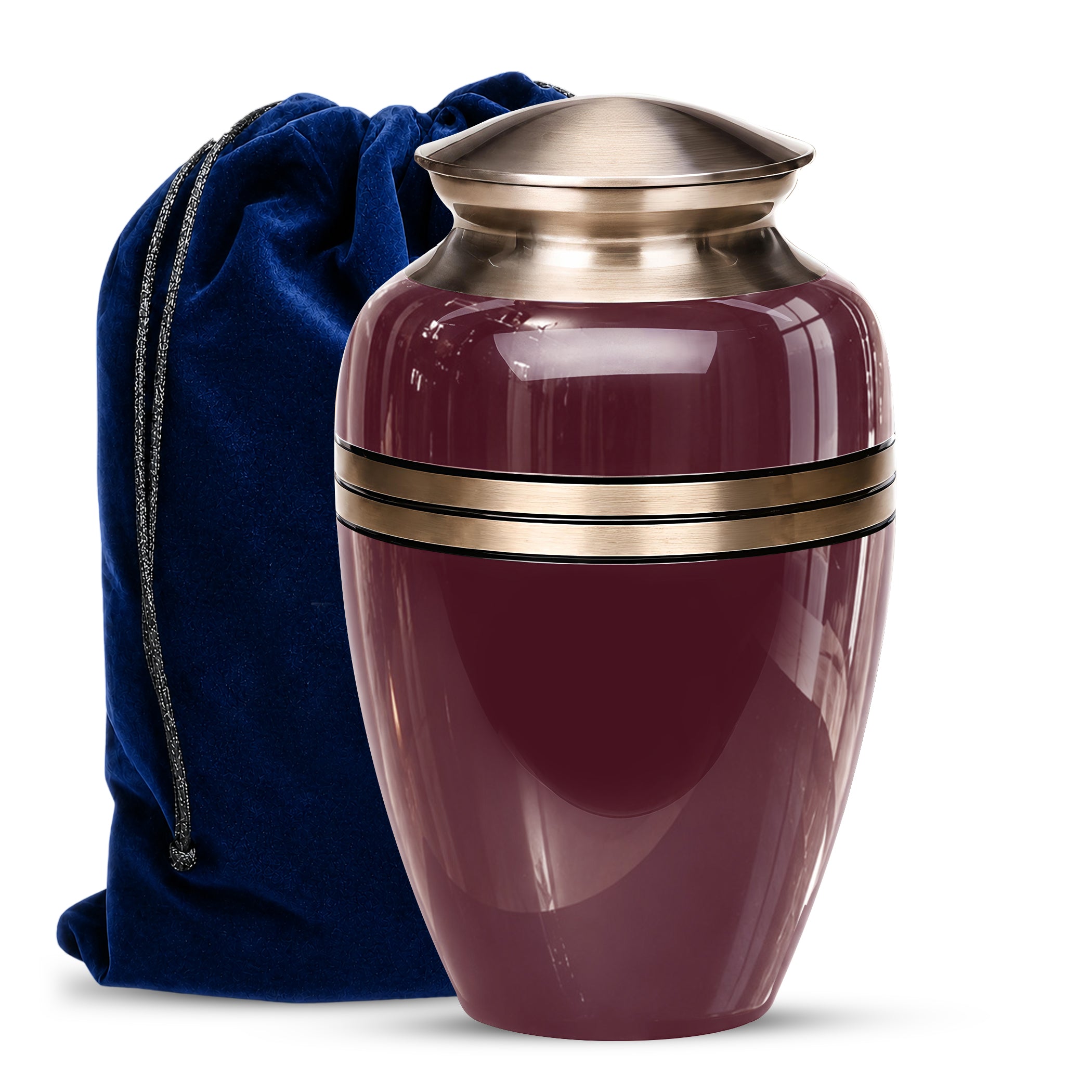 Custom Burgundy Memorial Urn for Ashes | 10 Inch Aluminum Cremation Urn