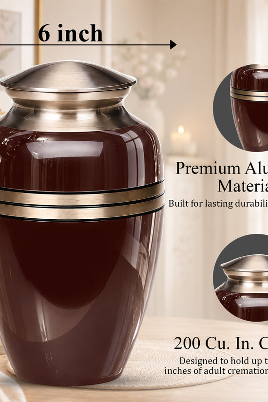 Personalized Rosewood Brown Memorial Urn - 10" Funeral Urn For Human Ashes
