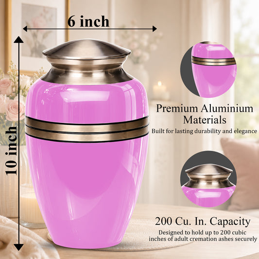 Pink Memorial Ashes Urn For Men and Women - 10 inch Urn For Burial