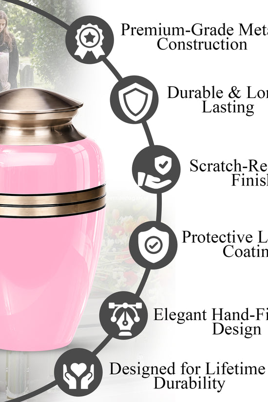 Personalized Pink Color Cremation Urn - 10" Aluminium Urns For Mom Ashes