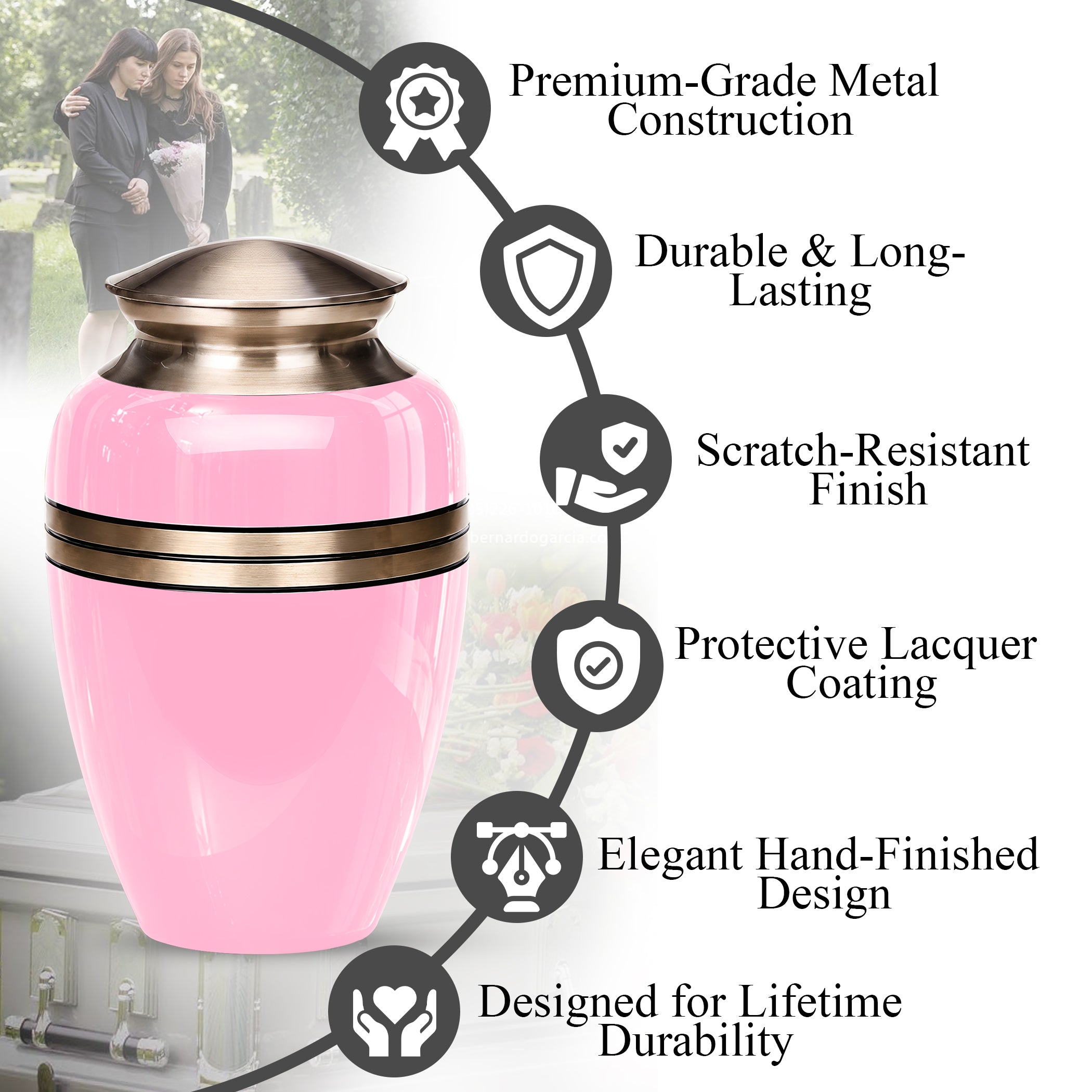 Personalized Pink Color Cremation Urn - 10" Aluminium Urns For Mom Ashes