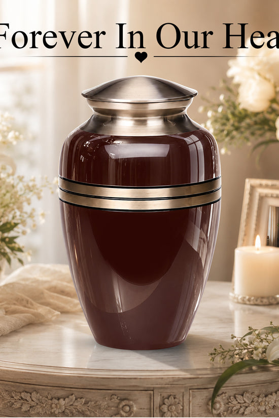 Personalized Rosewood Brown Memorial Urn - 10" Funeral Urn For Human Ashes
