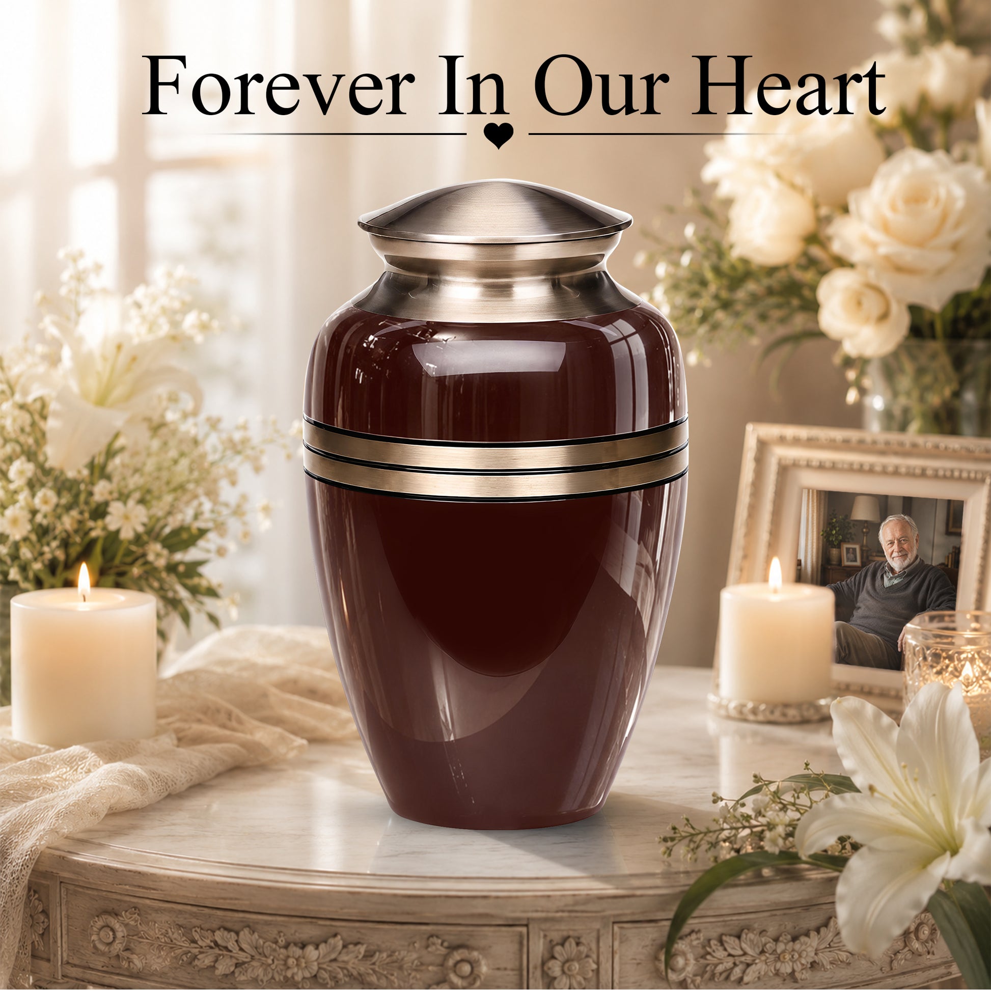 Personalized Rosewood Brown Memorial Urn - 10" Funeral Urn For Human Ashes