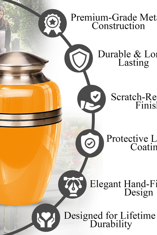 Yellow Color Adult Cremation Urns - Custom 10" inch Memorial Ashes Urn