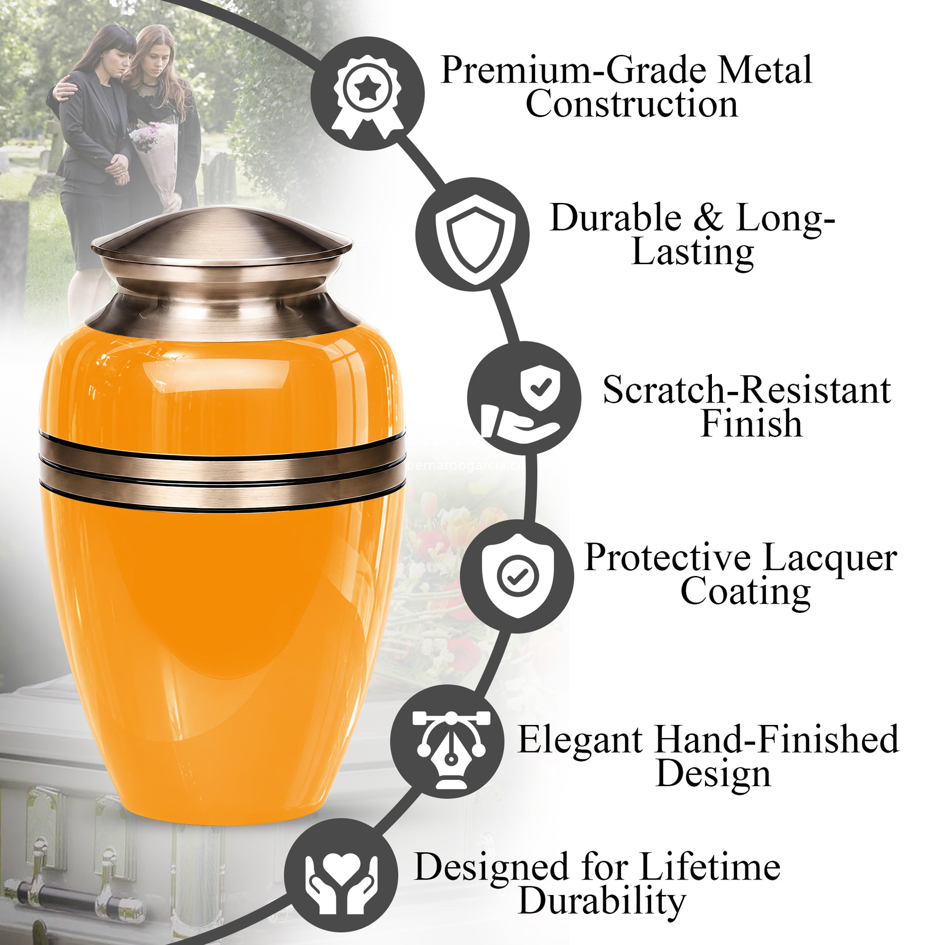 Yellow Color Adult Cremation Urns - Custom 10" inch Memorial Ashes Urn