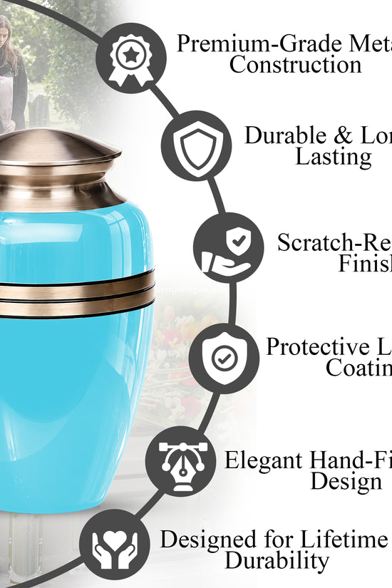 Personalized Sky Blue Cremation Urn - 10" Funeral Urns For Human Ashes