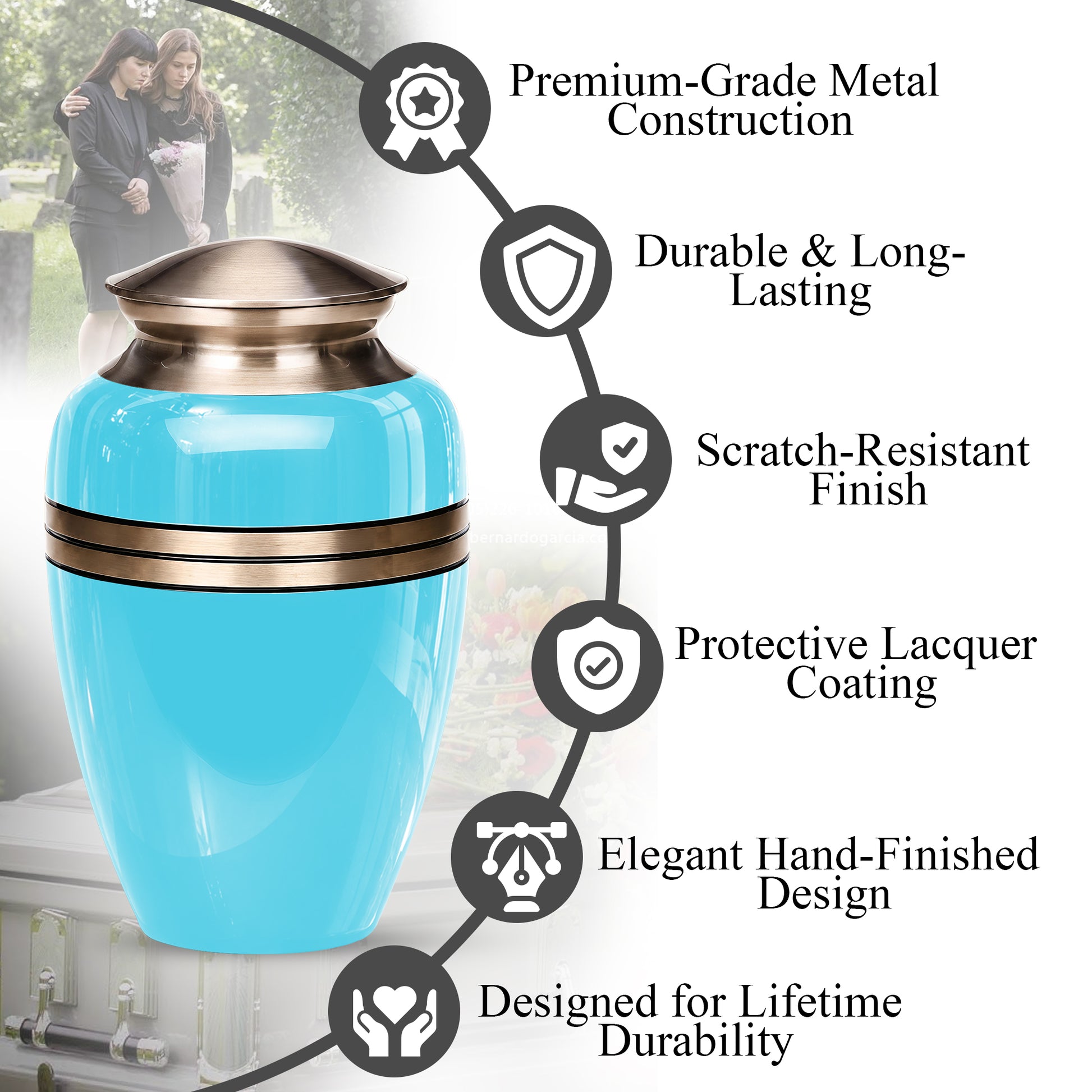 Personalized Sky Blue Cremation Urn - 10" Funeral Urns For Human Ashes