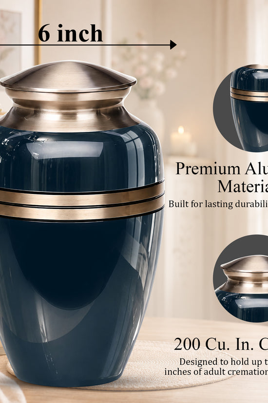 Midnight Blue Memorial Urn for Ashes | 10 Inch Aluminum Urn