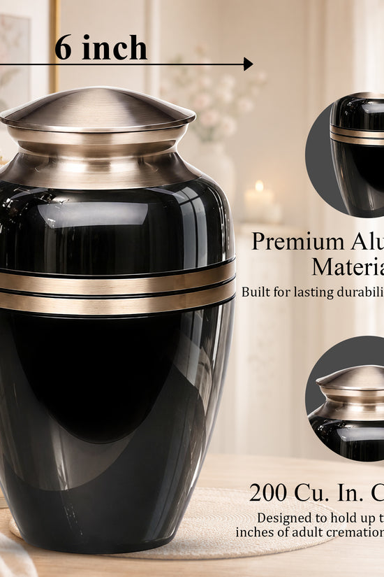 Black Memorial Urn for Ashes | 10 Inch Aluminum Cremation Urn