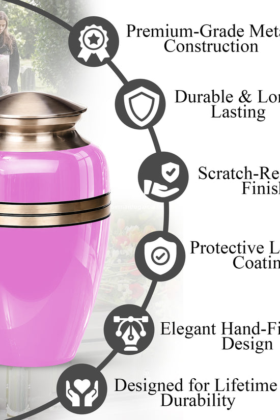 Pink Memorial Ashes Urn For Men and Women - 10 inch Urn For Burial