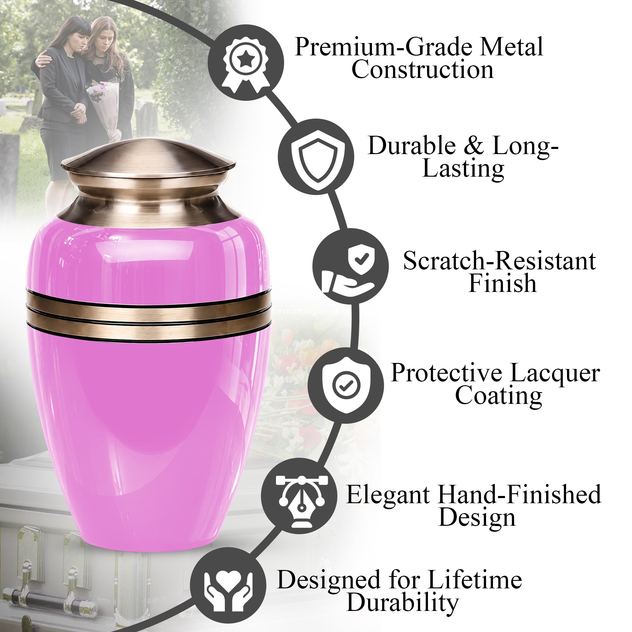 Pink Memorial Ashes Urn For Men and Women - 10 inch Urn For Burial