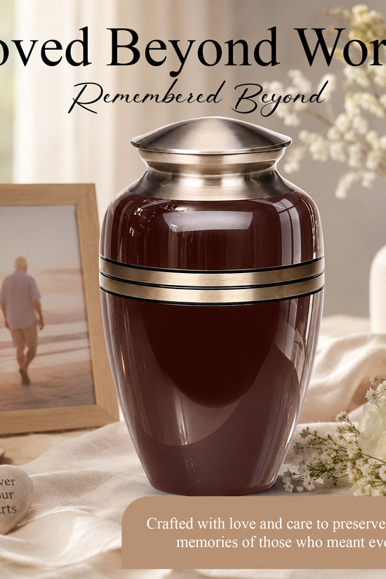 Personalized Rosewood Brown Memorial Urn - 10" Funeral Urn For Human Ashes
