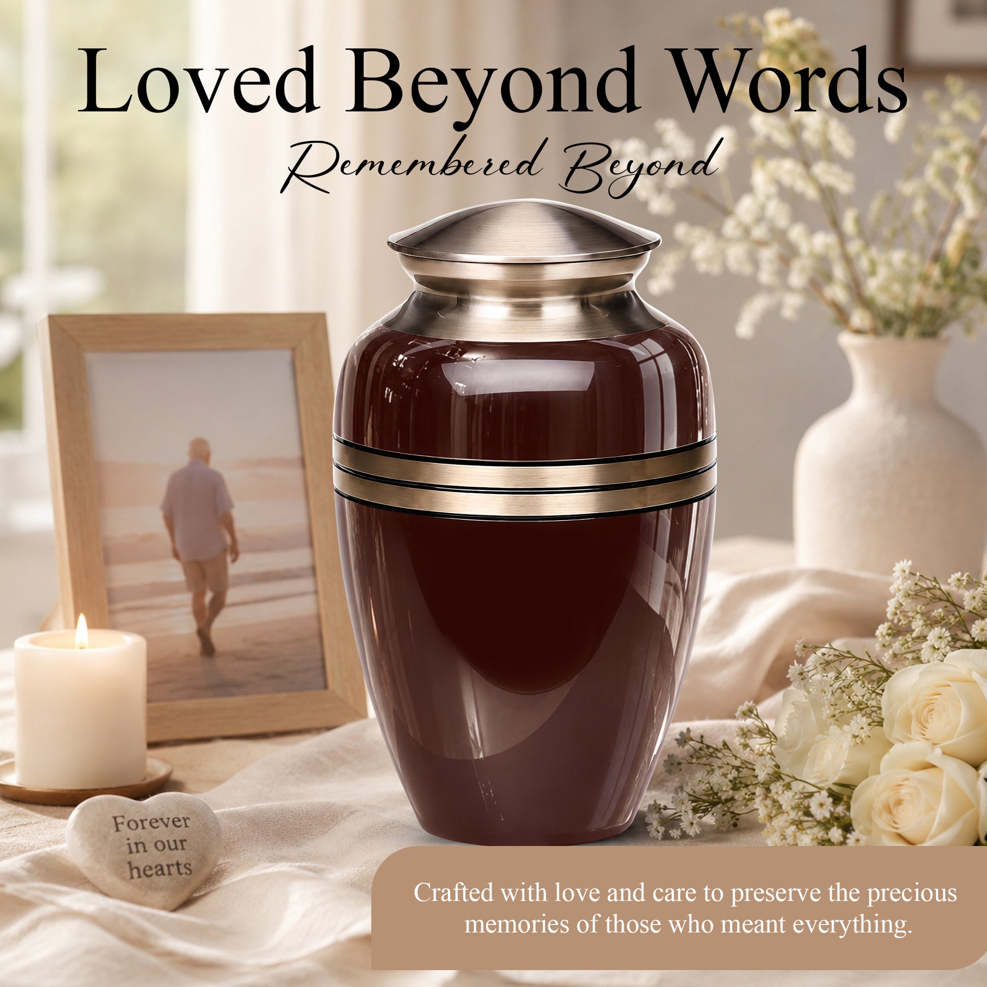 Personalized Rosewood Brown Memorial Urn - 10" Funeral Urn For Human Ashes