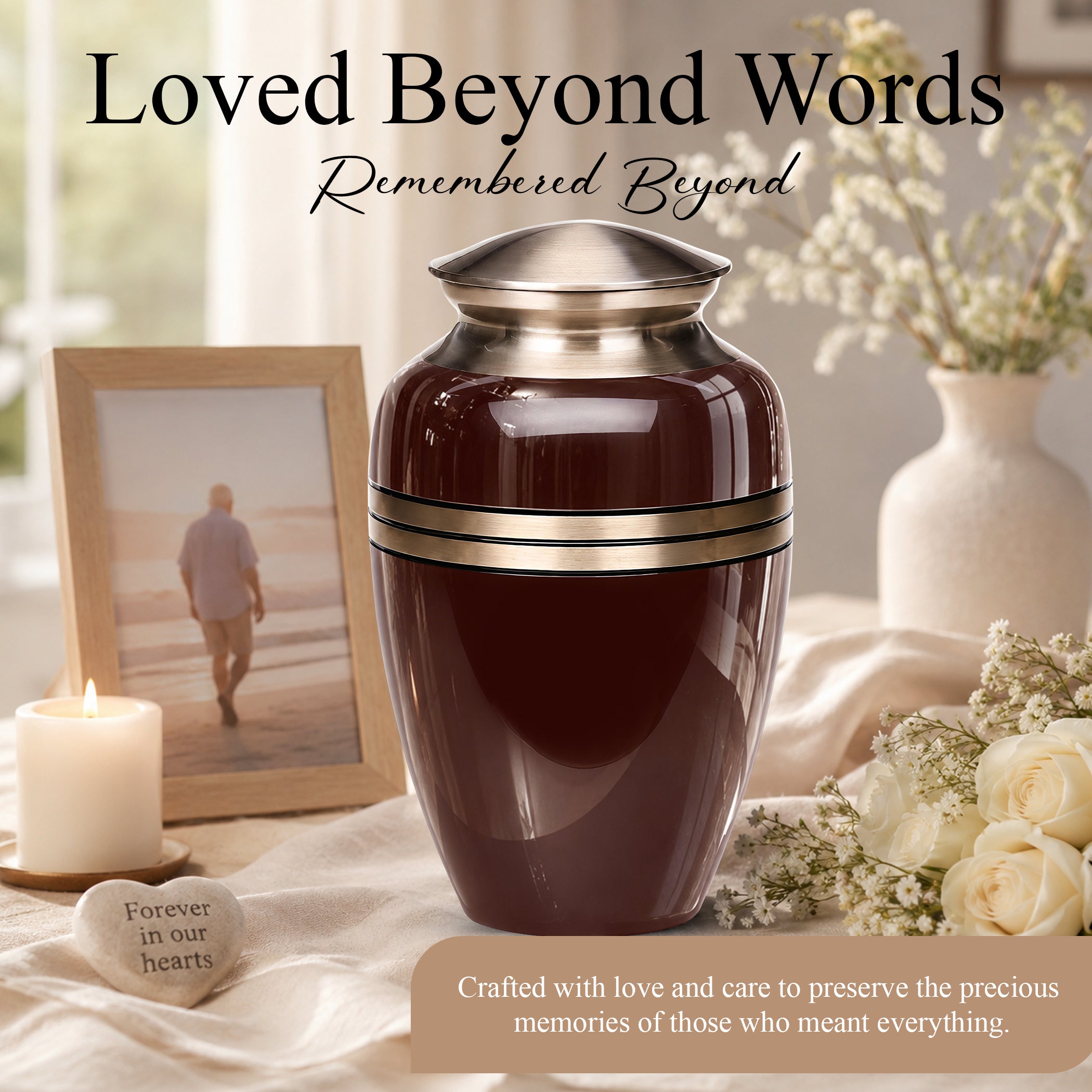 Personalized Rosewood Brown Memorial Urn - 10" Funeral Urn For Human Ashes